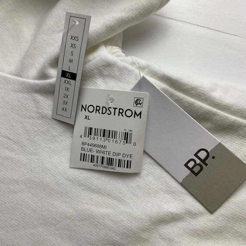 BP Sweatshirt Dip Dye Crew Neck Blue White Ribbed Cuffs Hem Long Sleeve Women XL